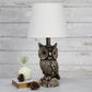 All The Rages Simple Designs Woodland 20" Polyresin Brown & White Night Owl Novelty Table Lamp With White Tapered Drum Fabric Shade