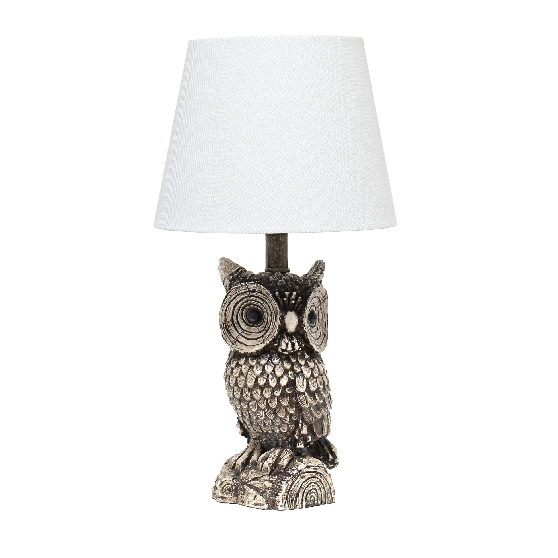 All The Rages Simple Designs Woodland 20" Polyresin Brown & White Night Owl Novelty Table Lamp With White Tapered Drum Fabric Shade