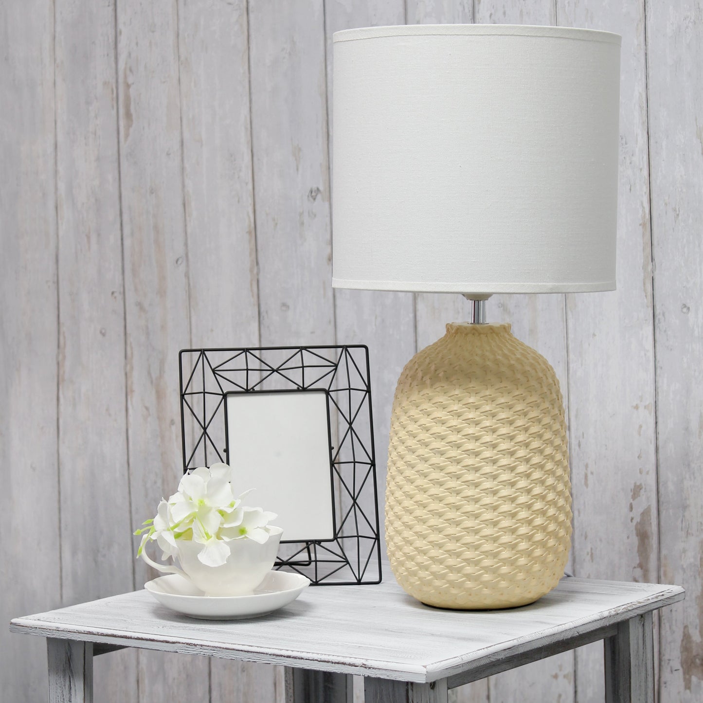 All The Rages Simple Designs Yellow 20" Ceramic Purled Texture Table Lamp With White Fabric Drum Shade