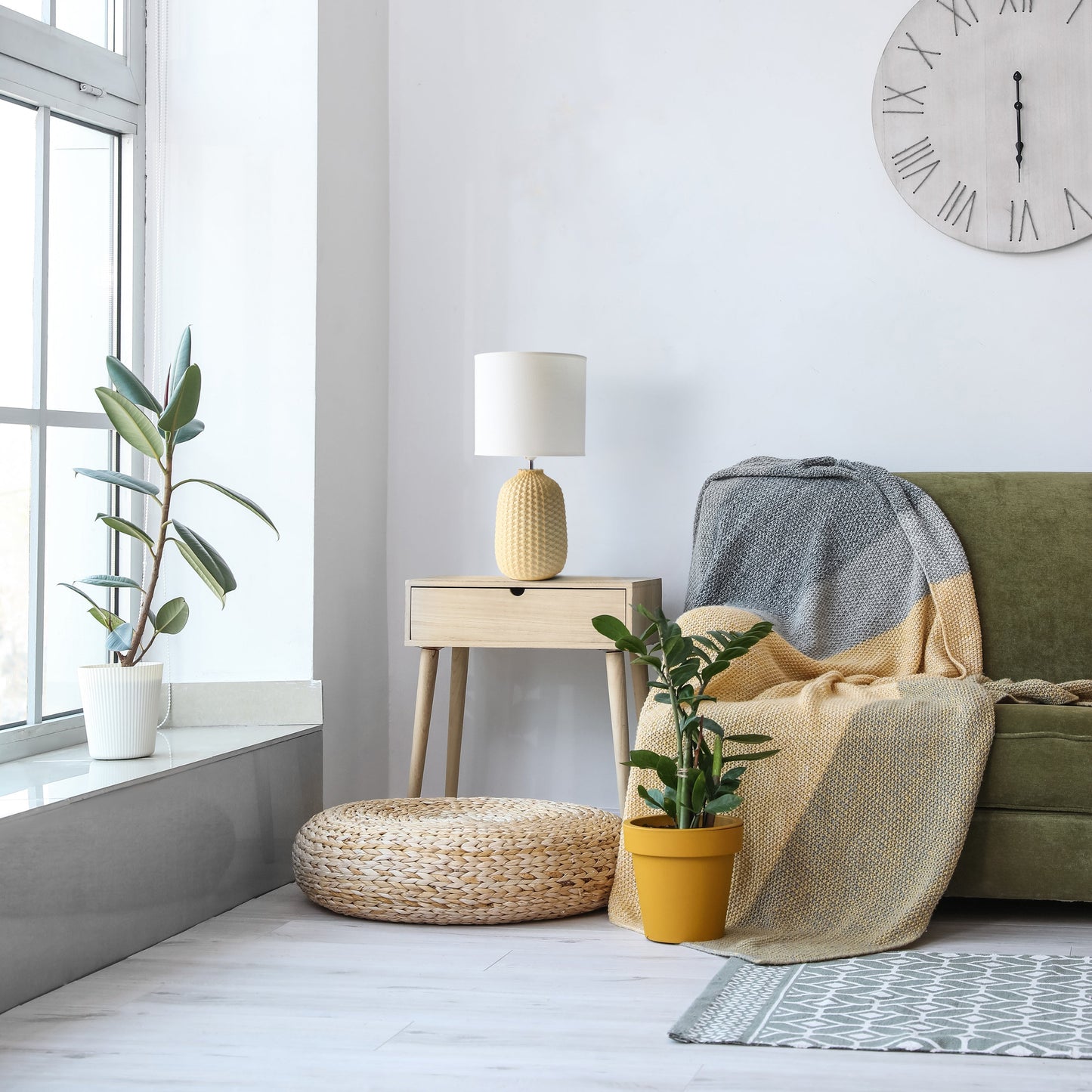 All The Rages Simple Designs Yellow 20" Ceramic Purled Texture Table Lamp With White Fabric Drum Shade