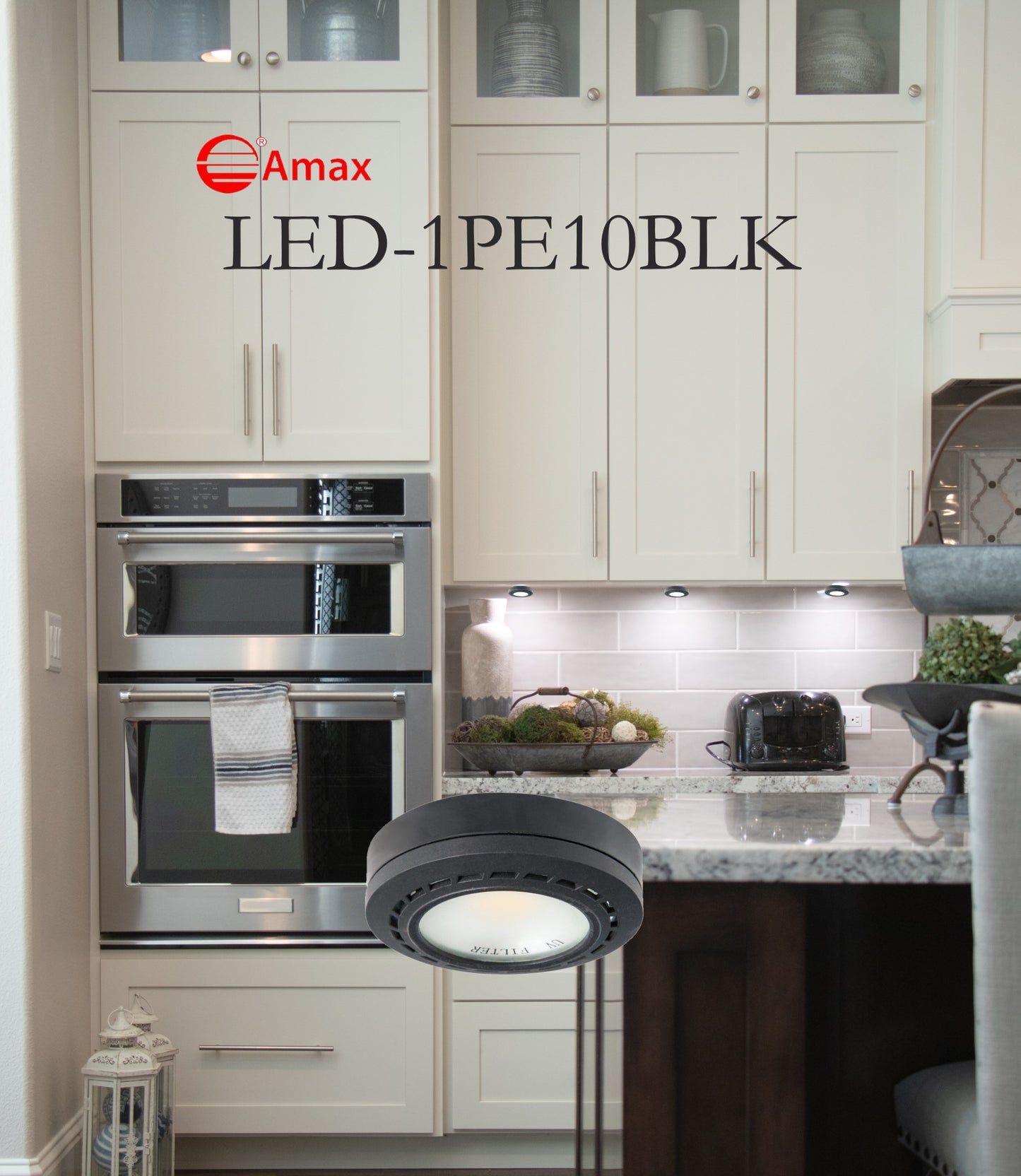 Amax Lighting 3-Light LED 12V Plastic Engine Touch Dimmer Black Puck Light