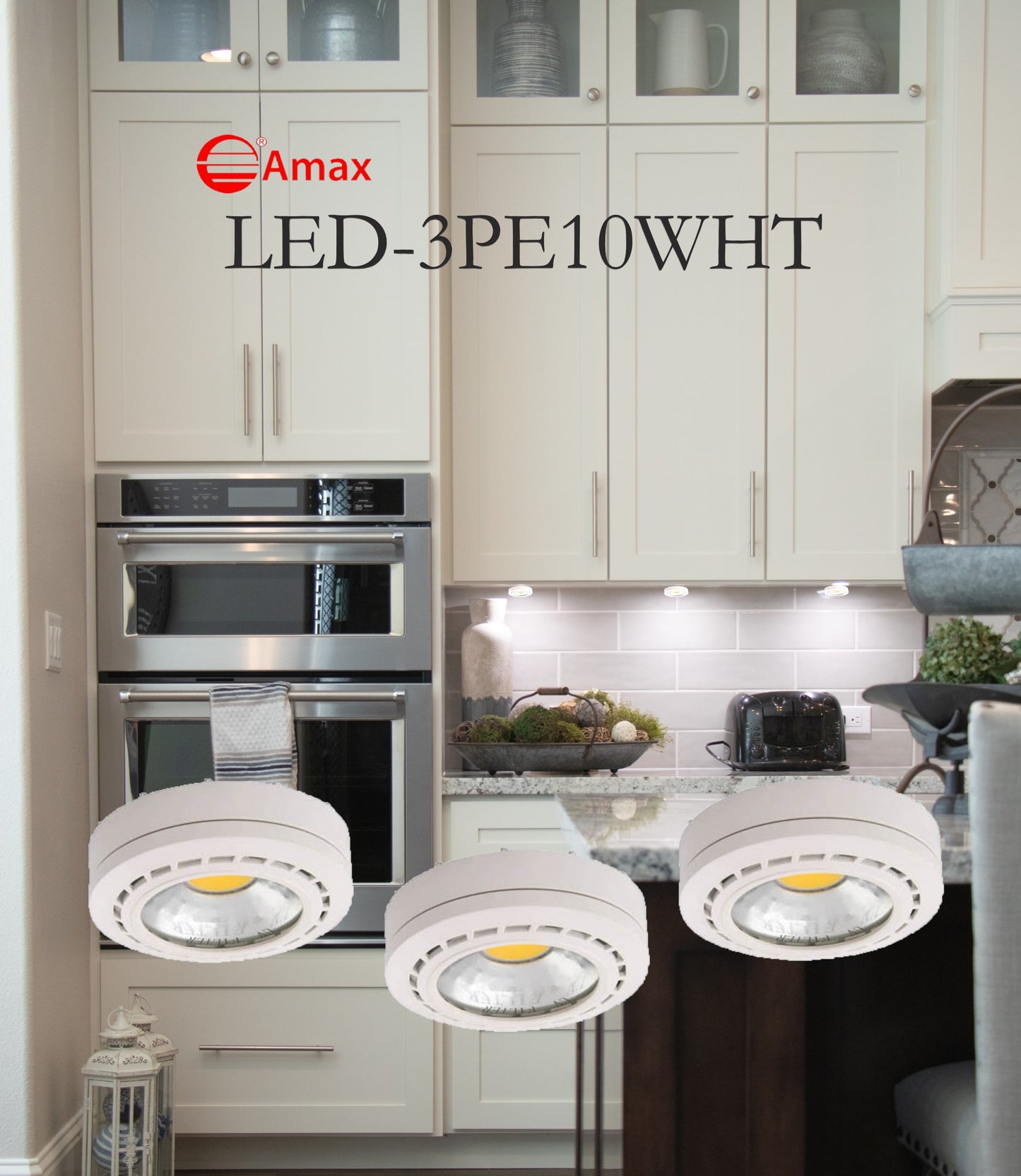 Amax Lighting 3-Light LED 12V Plastic Engine Touch Dimmer White Puck Light