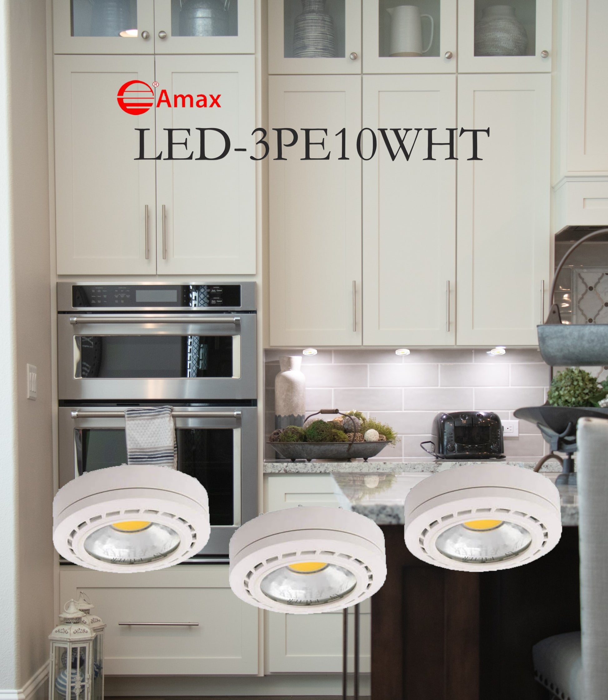 Amax Lighting 3-Light LED 12V Plastic Engine Touch Dimmer White Puck Light