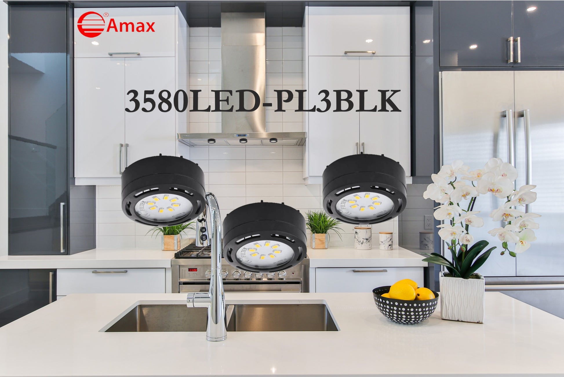 Amax Lighting 3-Light LED 12W 120V Dimmable Black Puck Light