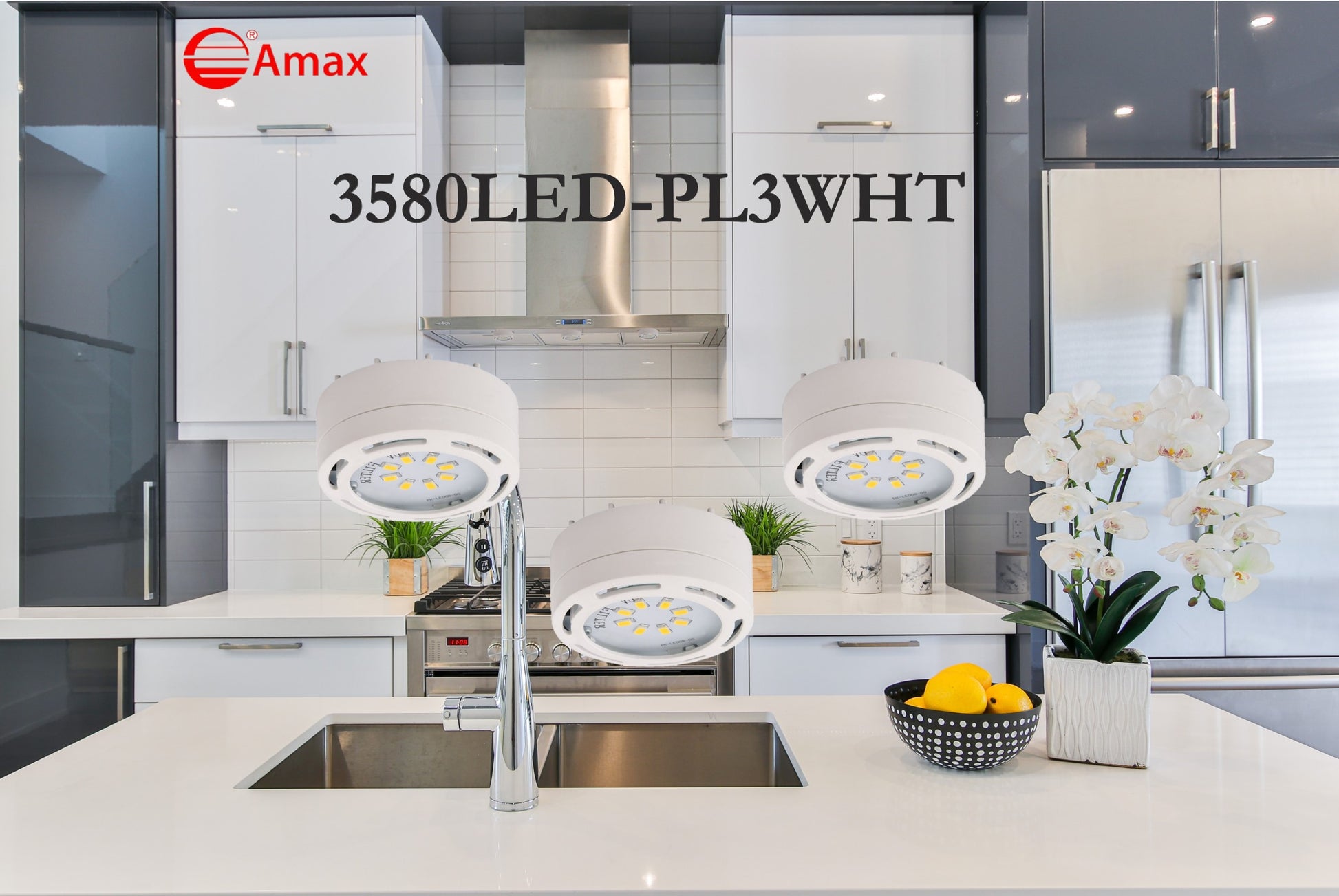 Amax Lighting 3-Light LED 12W 120V Dimmable White Puck Light