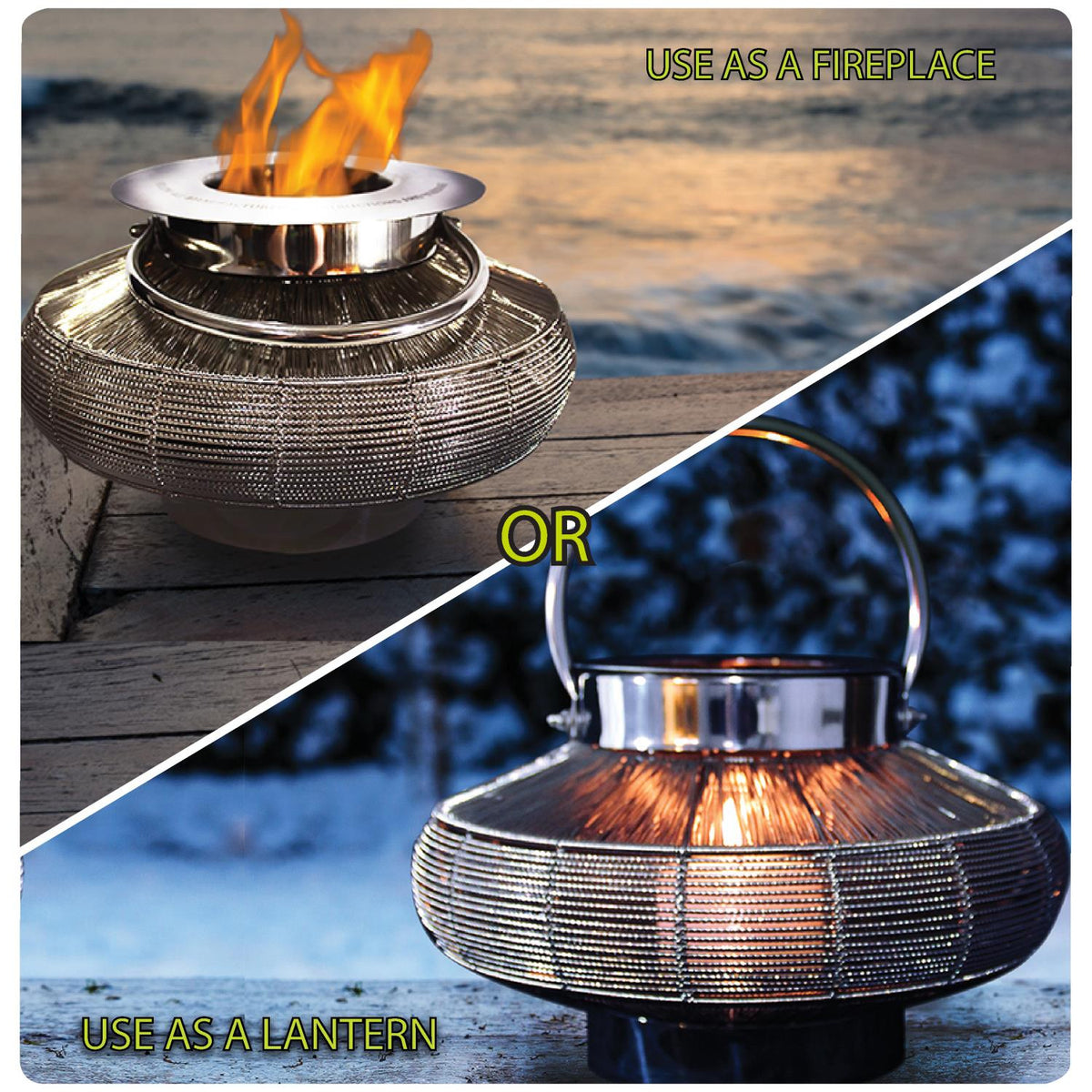 Anywhere Fireplace Mercury Stainless Steel 2-in-1 Fireplace/Lantern
