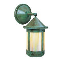 Arroy Craftsman Berkeley 8" x 17" Antique Brass Wet Rated Wall Mount With Almond Mica Glass Shade