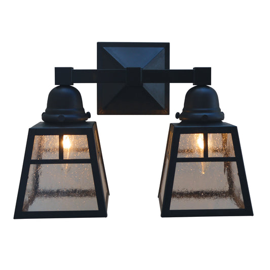 Arroyo Craftsman A-Line 13"x 10" Antique Brass Double Wall Sconce With T-Bar Overlay And Frosted Glass Shade