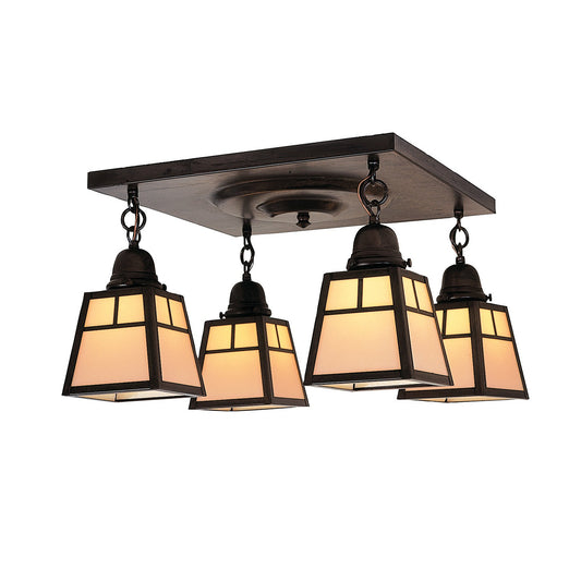 Arroyo Craftsman A-Line 17" x 11" Antique Brass 4-Light Ceiling Mount With T-Bar Overlay And Almond Mica Glass Shade