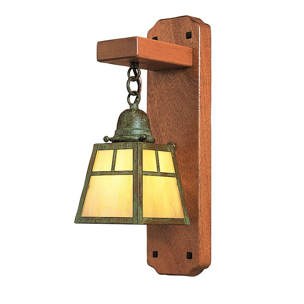 Arroyo Craftsman A-Line 5" x 16" Antique Brass Mahogany Wood Sconce With Almond Mica Glass Shade