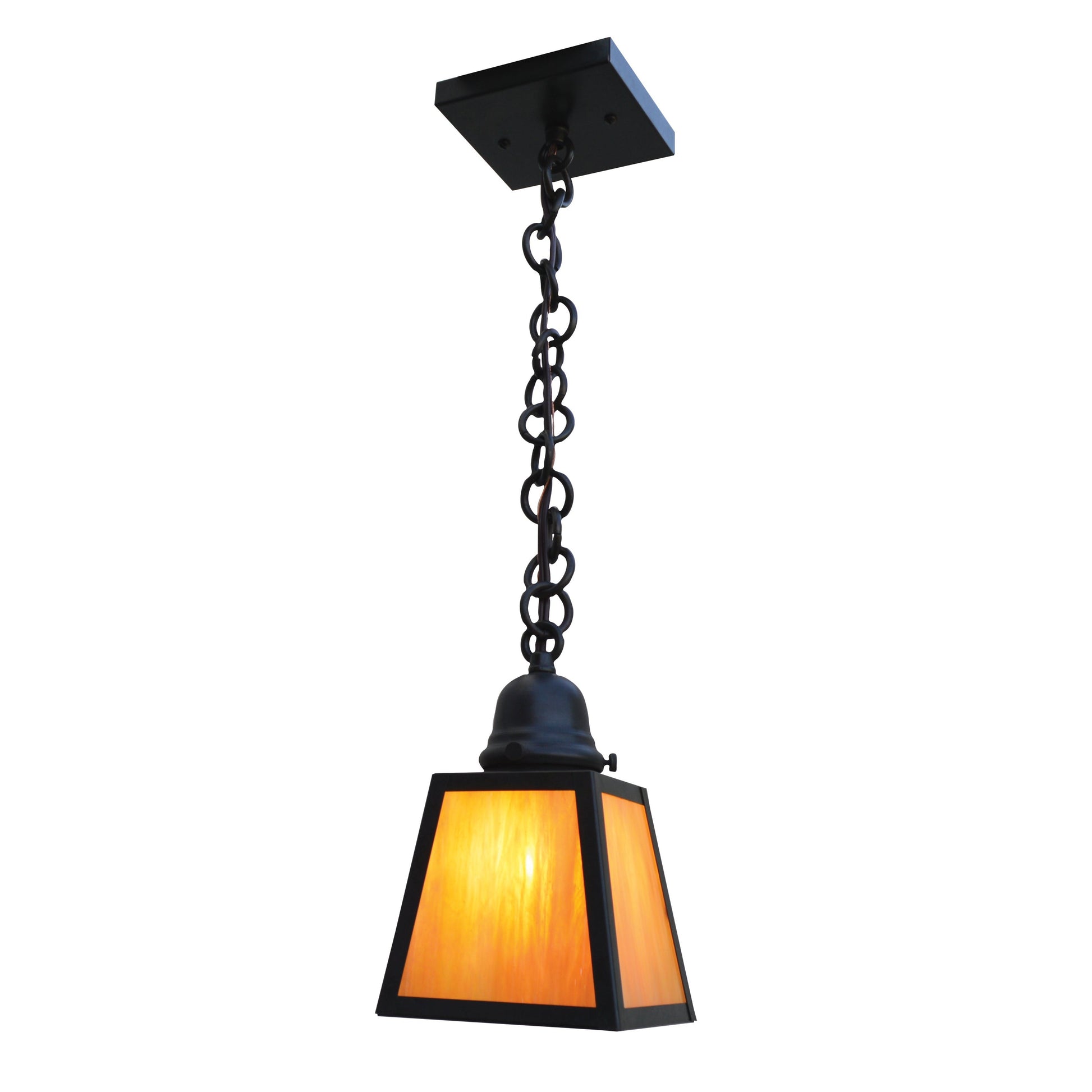 Arroyo Craftsman A-Line 5" x 8" Antique Copper Pendant with T-Bar Overlay and Cream Glass Shade