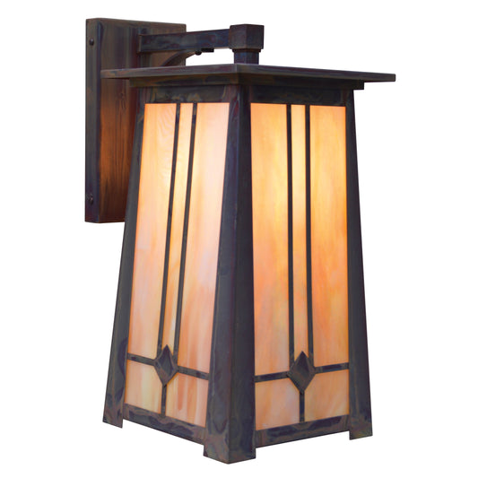 Arroyo Craftsman Aberdeen 9" x 17" Antique Brass Wall Mount with Amber Mica Glass Shade