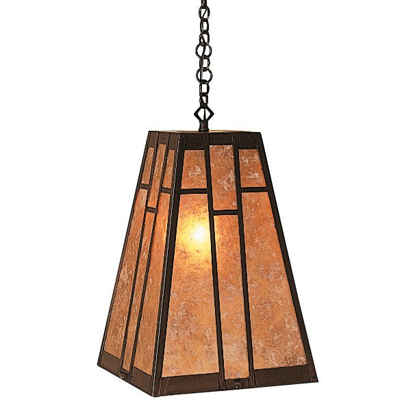 Arroyo Craftsman Asheville 12" x 18" Antique Brass Hanging Pendant With Almond Mica Glass Shade