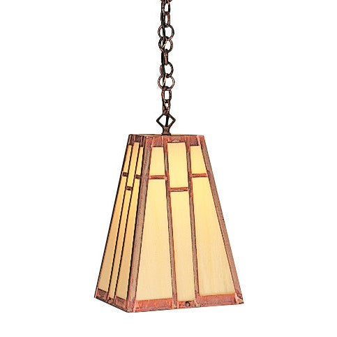 Arroyo Craftsman Asheville 8" x 13" Pewter Hanging Pendant With Tan Glass Shade