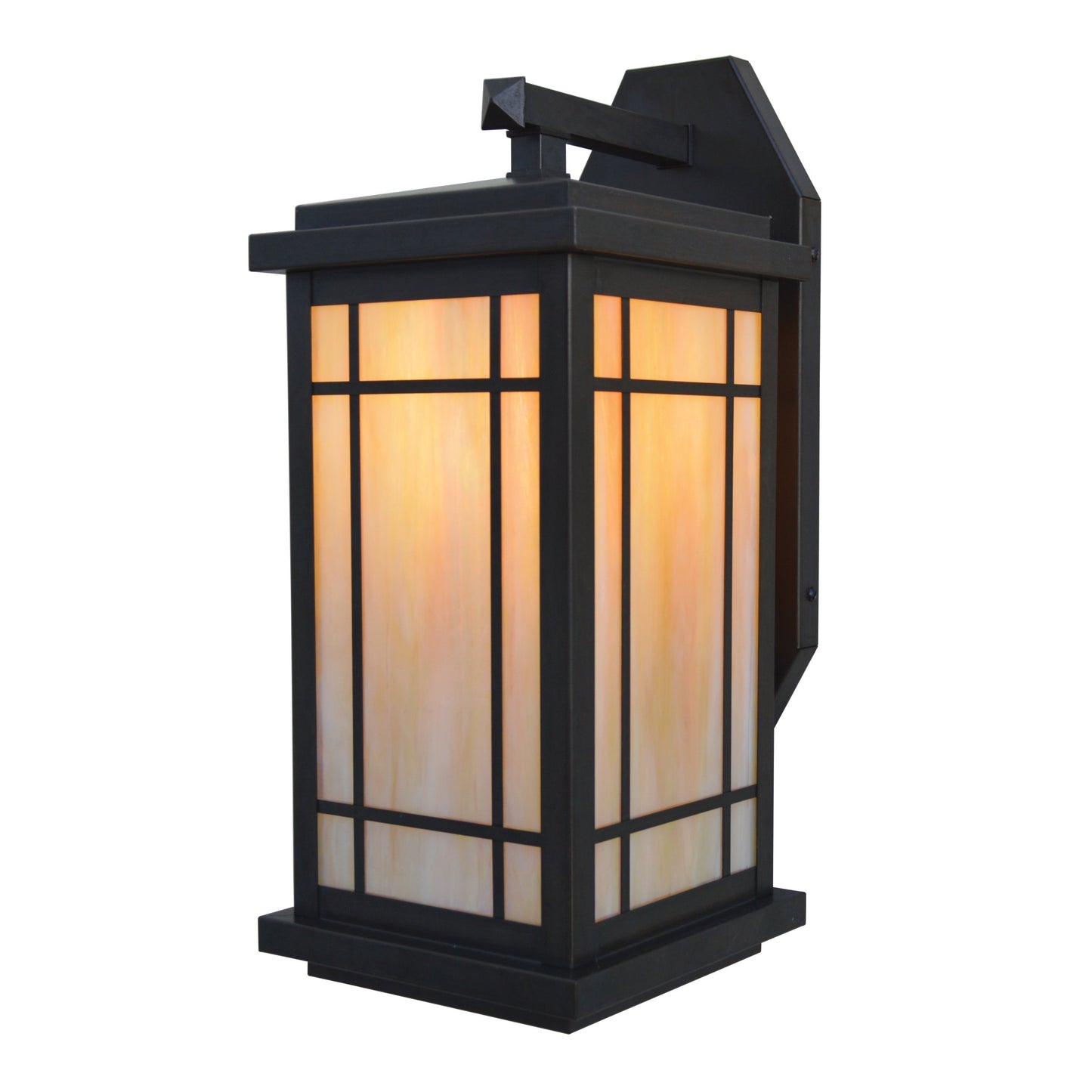 Arroyo Craftsman Avenue 8" x 18" Satin Black Long Body Wall Bracket With Almond Mica Glass Shade