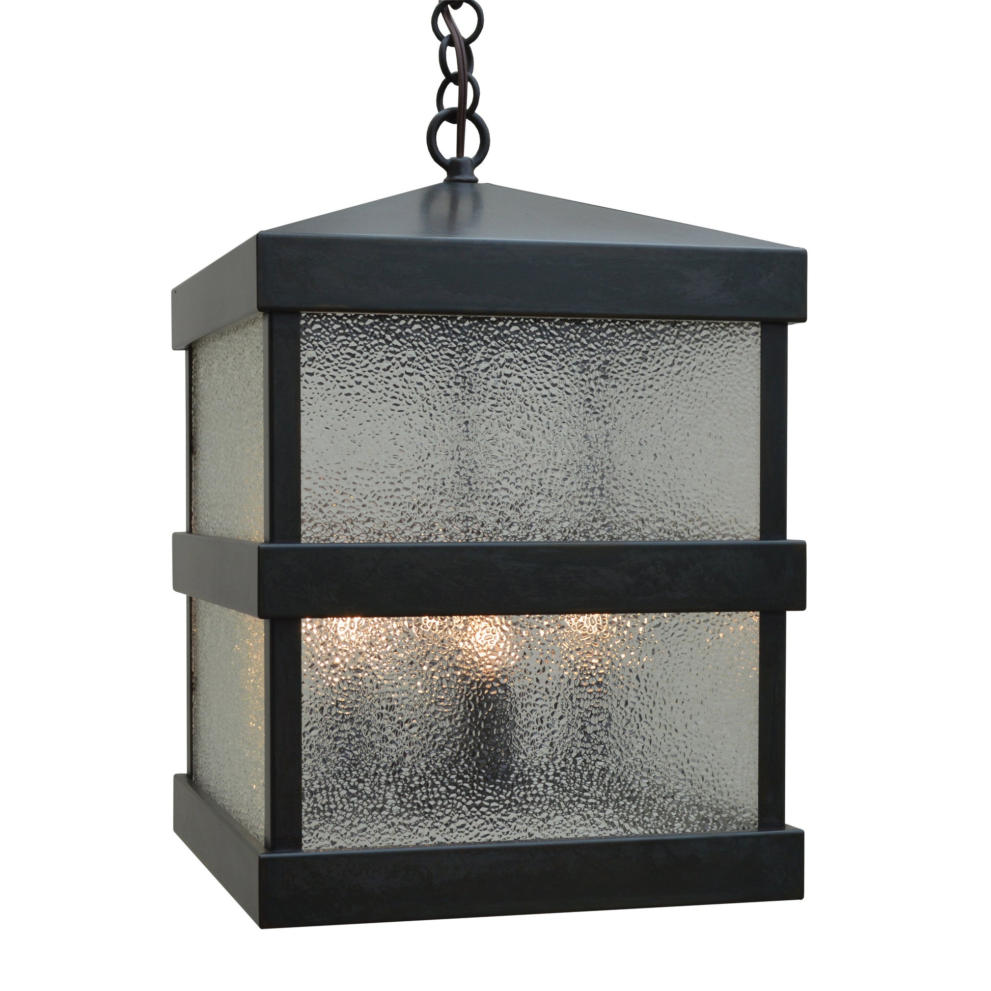 Arroyo Craftsman Barcelona 12" x 18" Mission Brown Hanging Pendant With Rain Mist Glass Shade