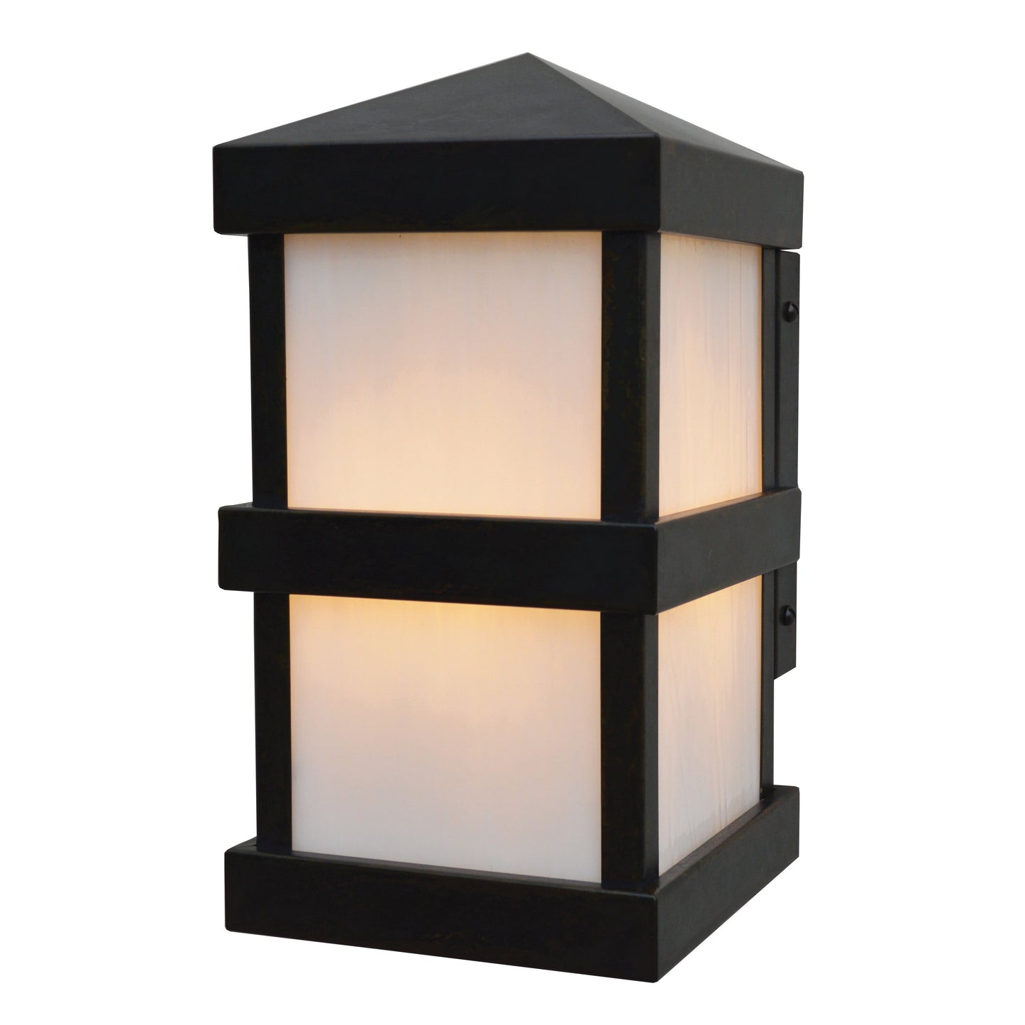 Arroyo Craftsman Barcelona 6" x 11" Mission Brown Wallmount With White Opalescent Glass Shade