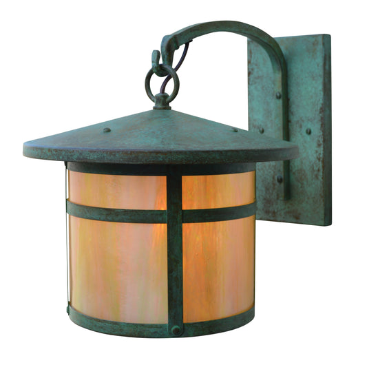 Arroyo Craftsman Berkeley 11" x 12" Antique Copper Wall Mount With Tan Glass Shade