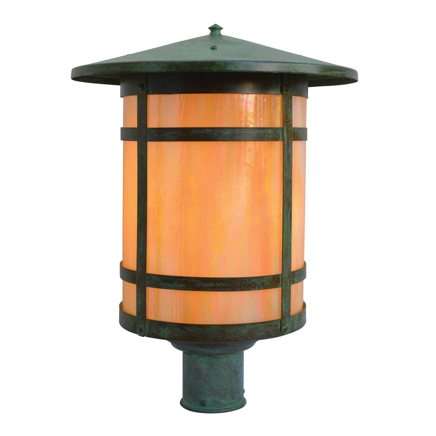 Arroyo Craftsman Berkeley 14" Raw Copper Long Body Post Mount With Off White Glass Shade