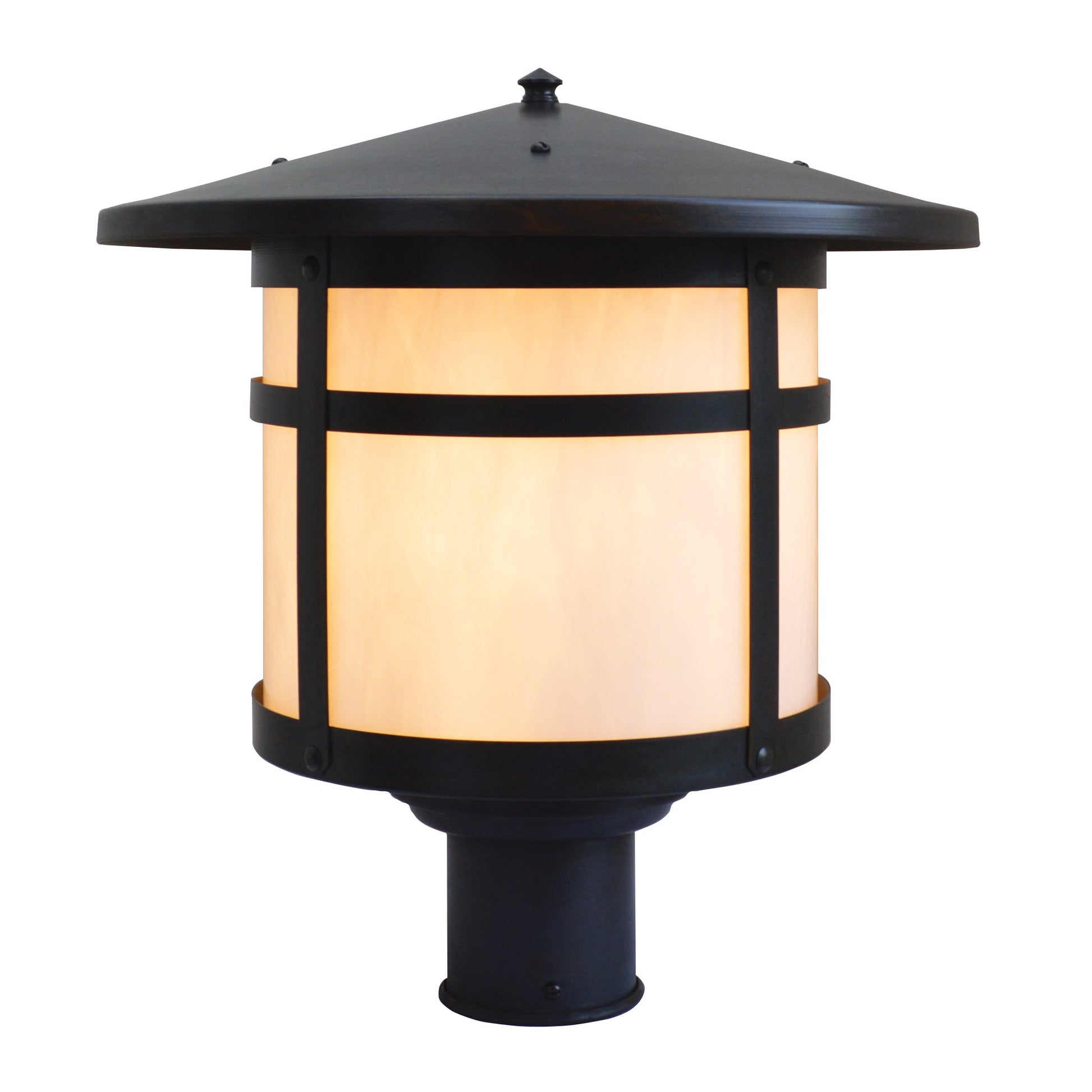 Arroyo Craftsman Berkeley 14" Rustic Brown Post Mount With Cream Glass Shade