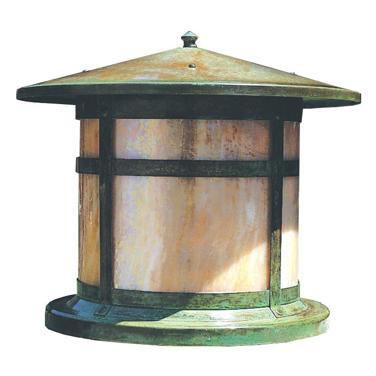 Arroyo Craftsman Berkeley 14" x 12" Pewter Column Mount With Gold White Iridescent Glass Shade