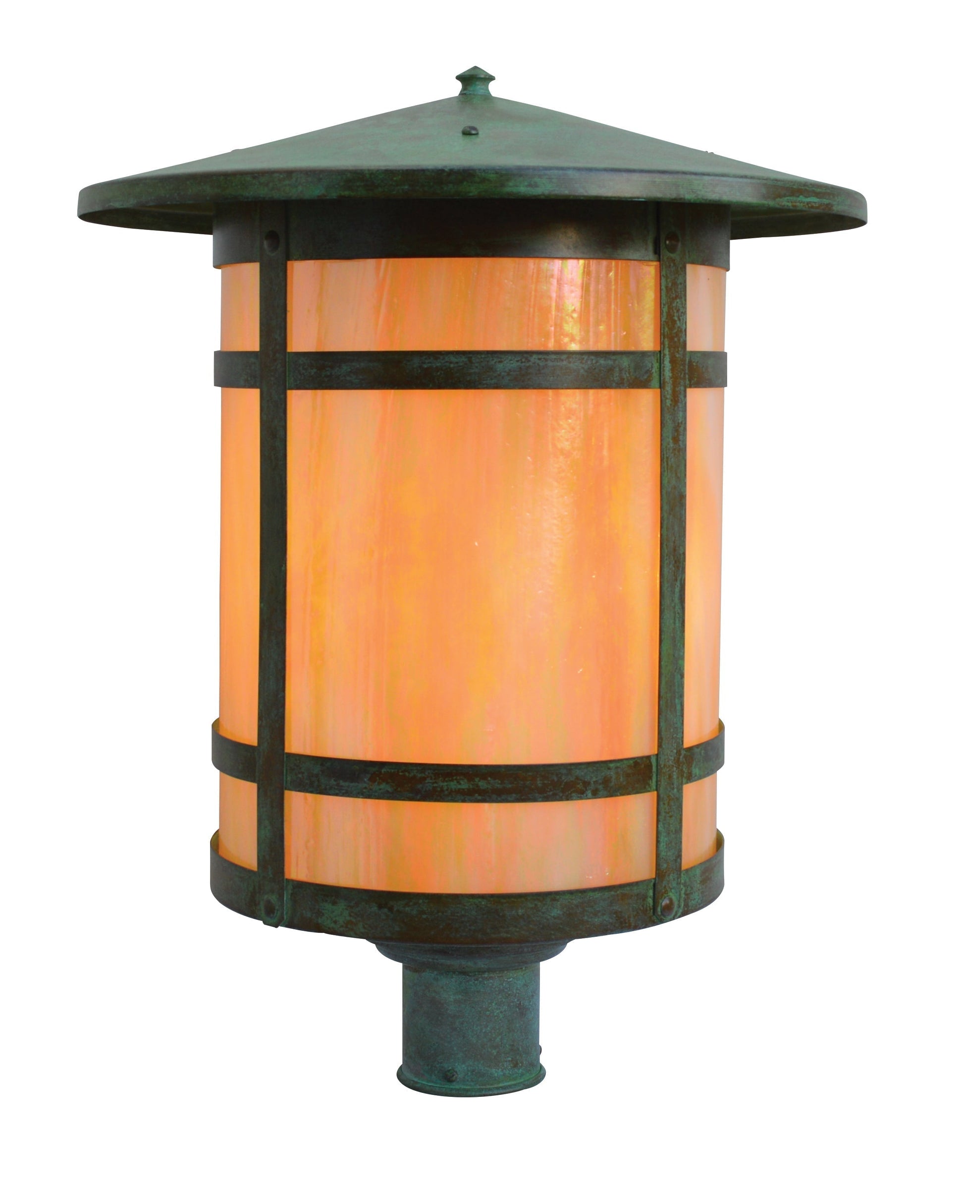Arroyo Craftsman Berkeley 17" Rustic Brown Long Body Post Mount With Amber Mica Glass