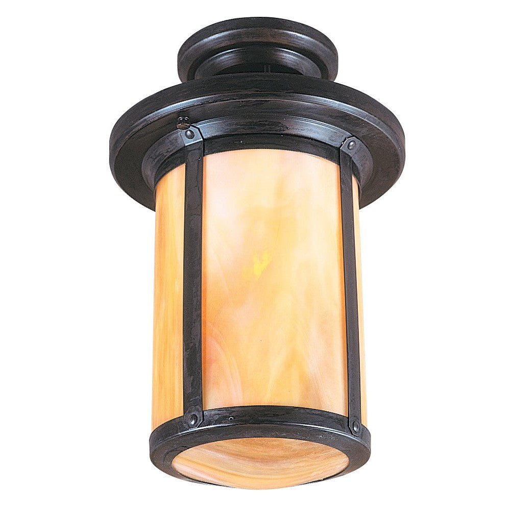 Arroyo Craftsman Berkeley 6" Antique Brass Semi-Flush Mount With Almond Mica Glass Shade