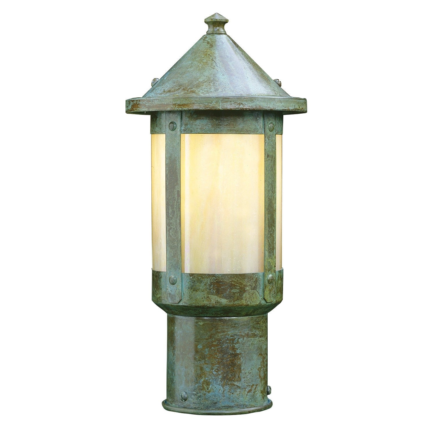 Arroyo Craftsman Berkeley 6" Verdigris Patina Post Mount With Rain Mist Glass Shade