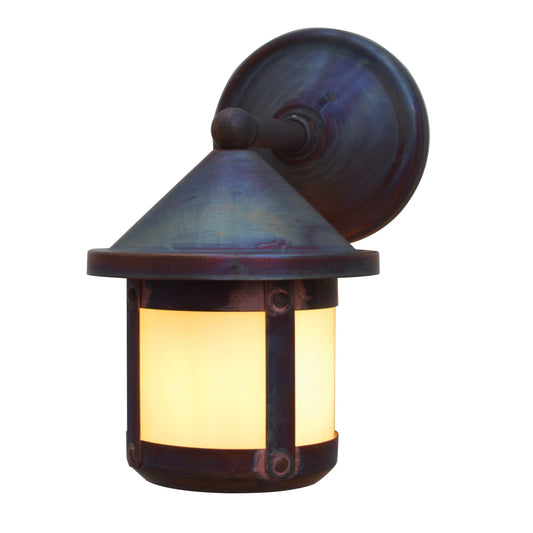 Arroyo Craftsman Berkeley 6" x 10" Verdigris Patina Wet Rated Short Body Wall Mount With Amber Mica Glass Shade