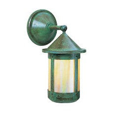 Arroyo Craftsman Berkeley 7" x 15" Antique Brass Wet Rated Wall Mount With Almond Mica Glass Shade