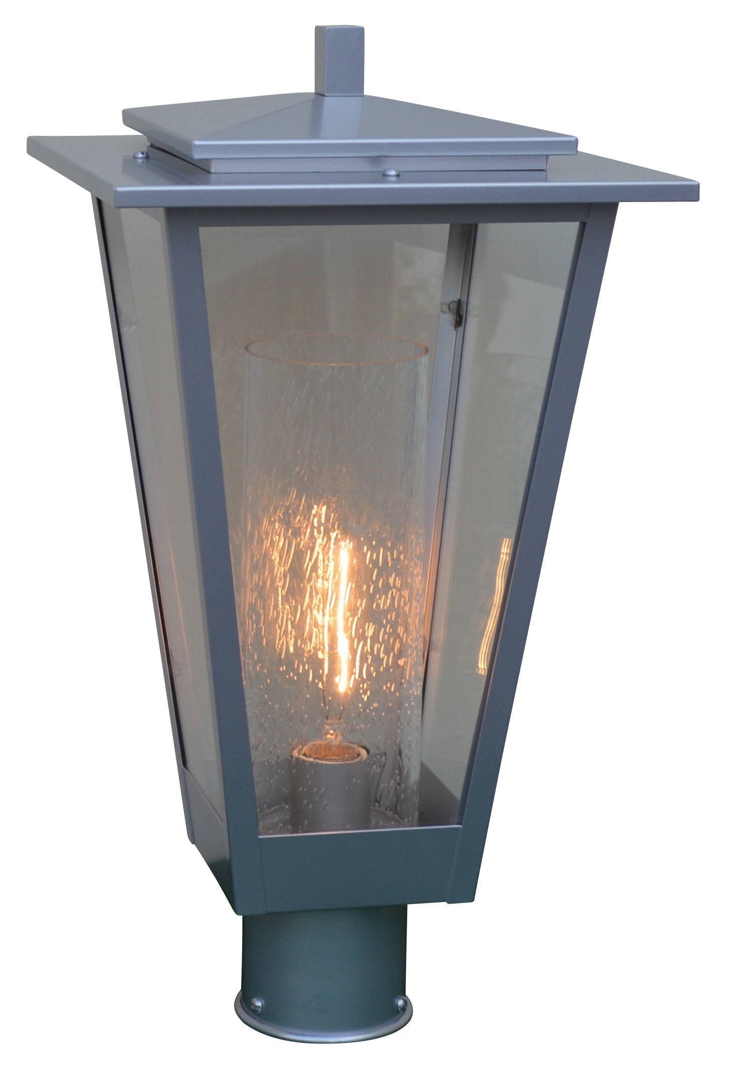 Arroyo Craftsman Brighton 10" Satin Black Post Mount With Clear Glass With White Inner Cylinder
