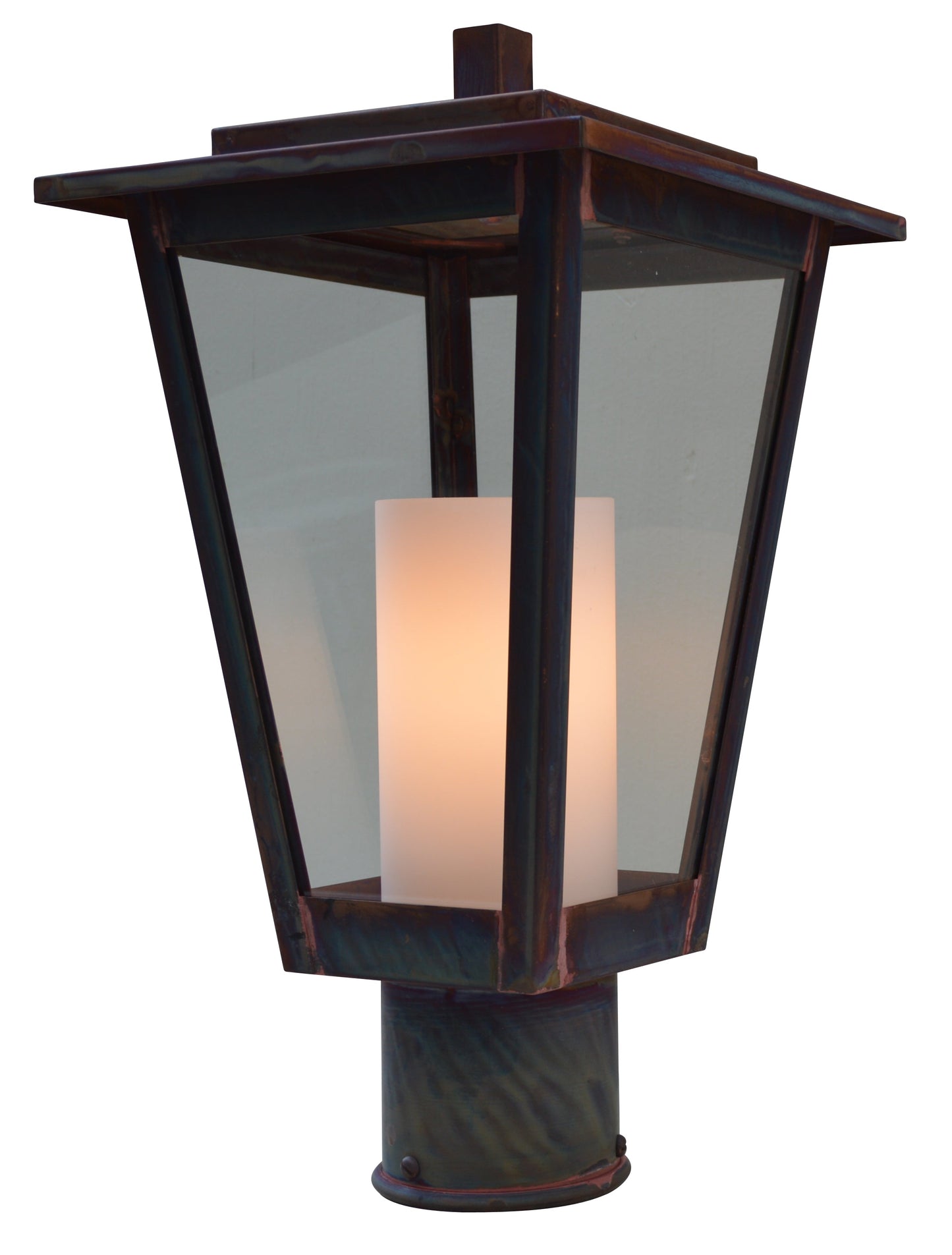 Arroyo Craftsman Brighton 8" Bronze Post Mount With Clear Glass and Clear Seedy Inner Cylinder