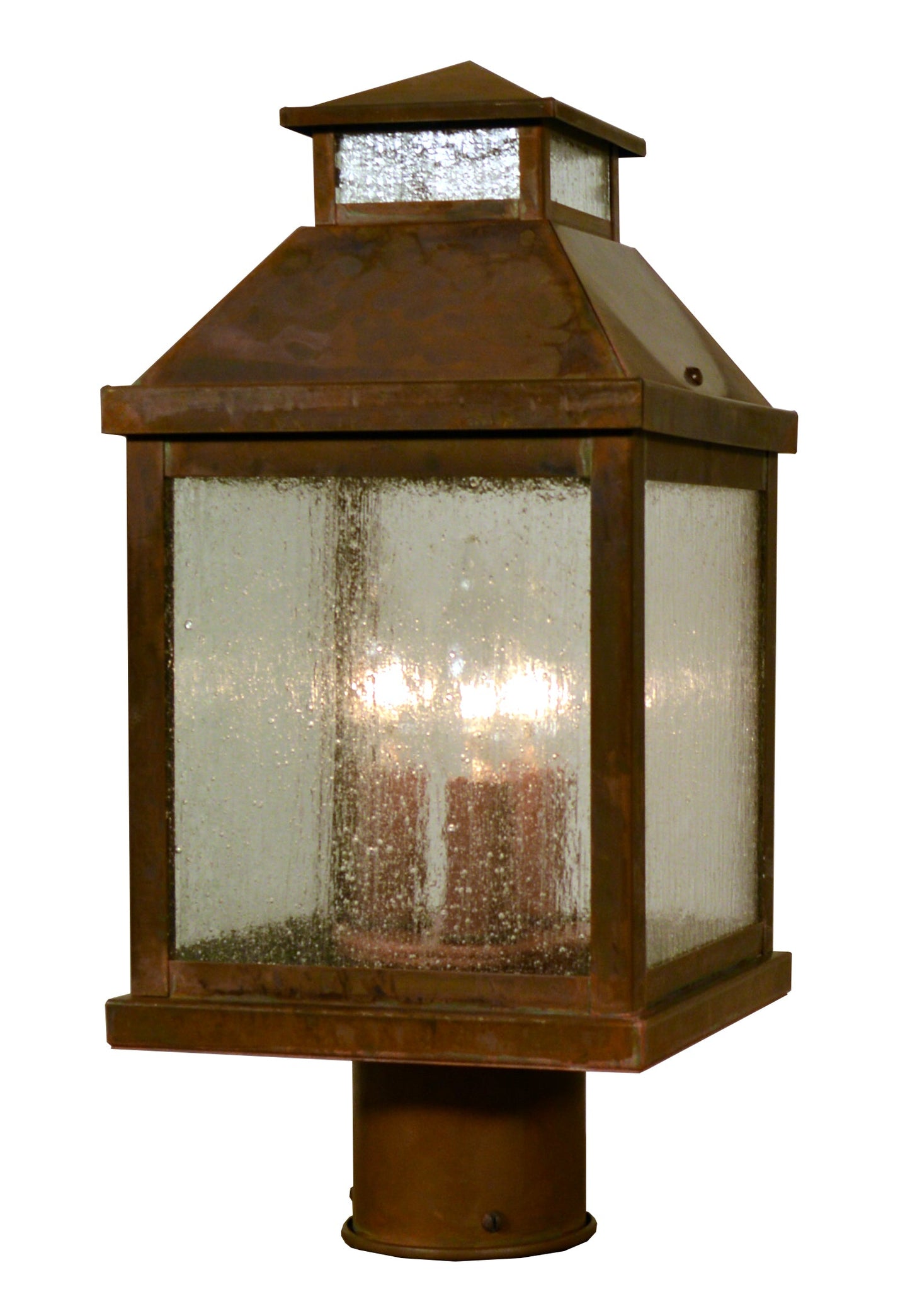Arroyo Craftsman Canterbury 7" Antique Brass Post Mount With Almond Mica Glass