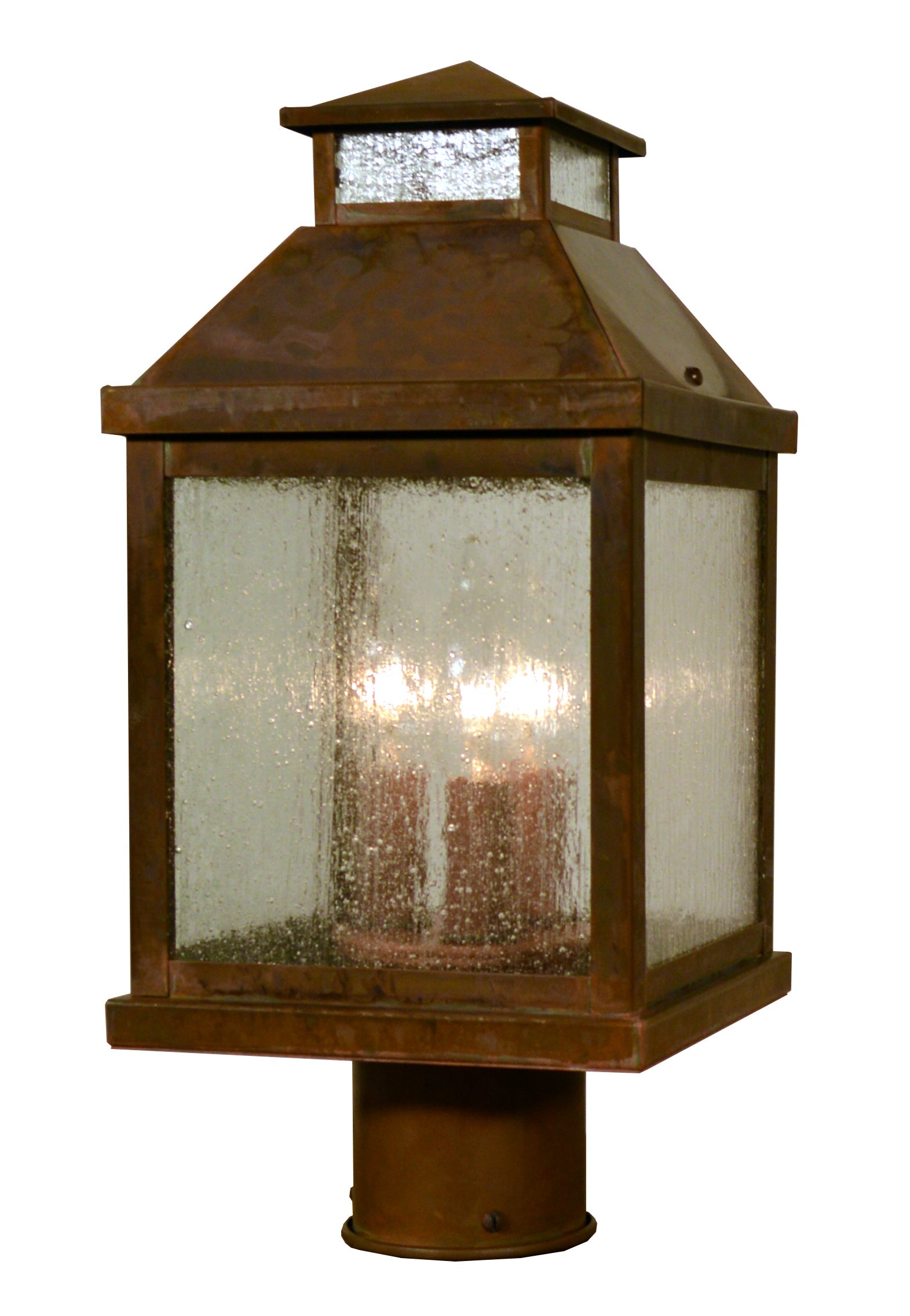 Arroyo Craftsman Canterbury 7" Antique Brass Post Mount With Almond Mica Glass