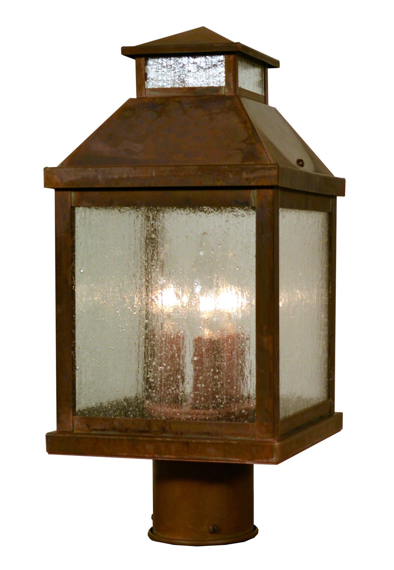 Arroyo Craftsman Canterbury 7" Antique Brass Post Mount With Cream Glass