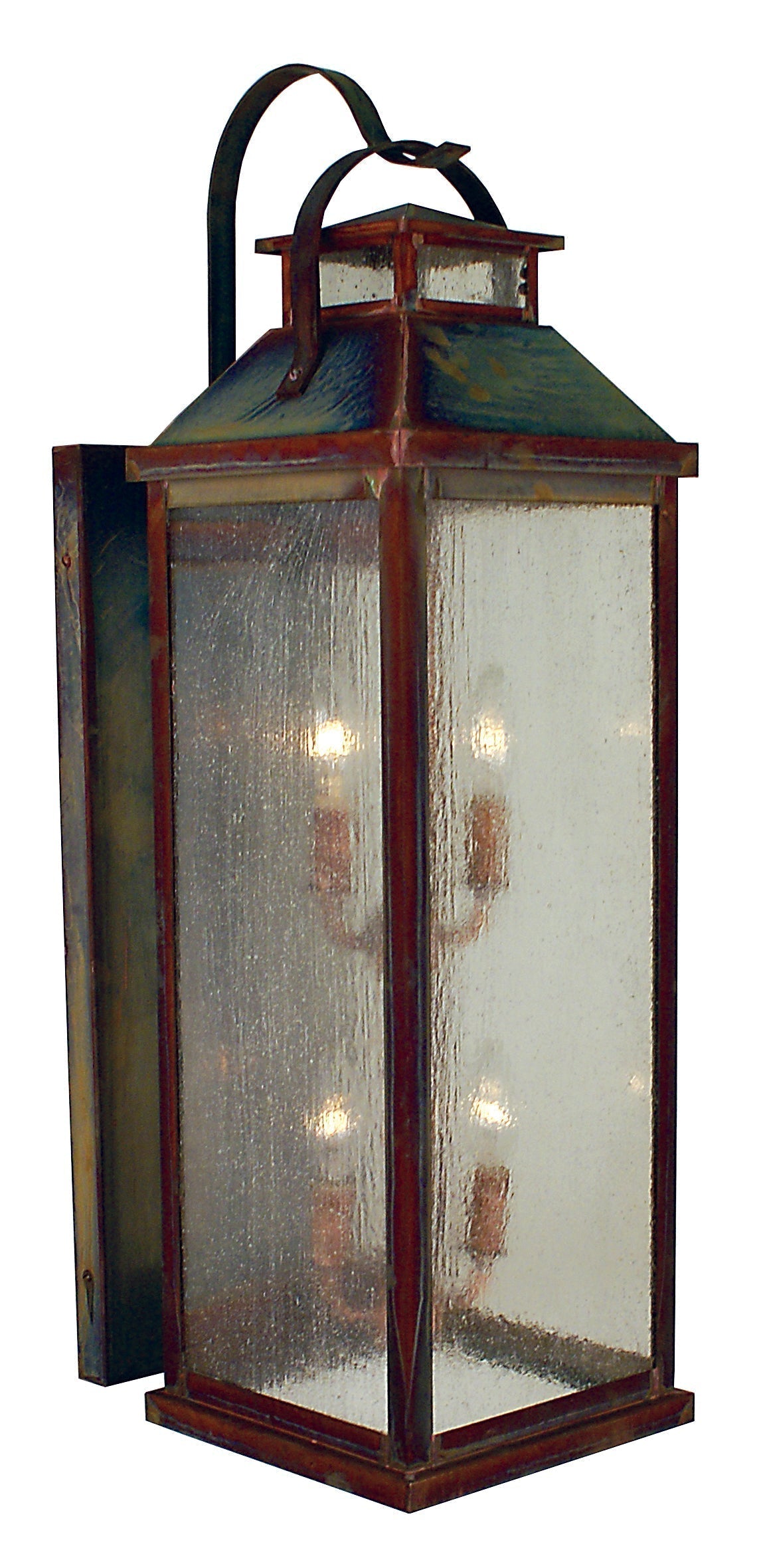 Arroyo Craftsman Canterbury 9" Raw Copper Wall Mount With Gold White Iridescent Glass
