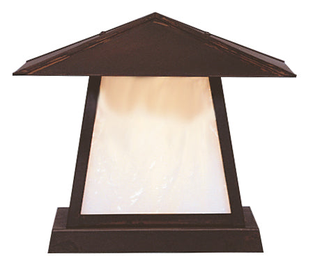 Arroyo Craftsman Carmel 12" Satin Black Column Mount With White Opalescent Glass and T-Bar Overlay