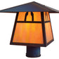 Arroyo Craftsman Carmel 12" Satin Black Post Mount With Rain Mist Glass and Dart Overlay