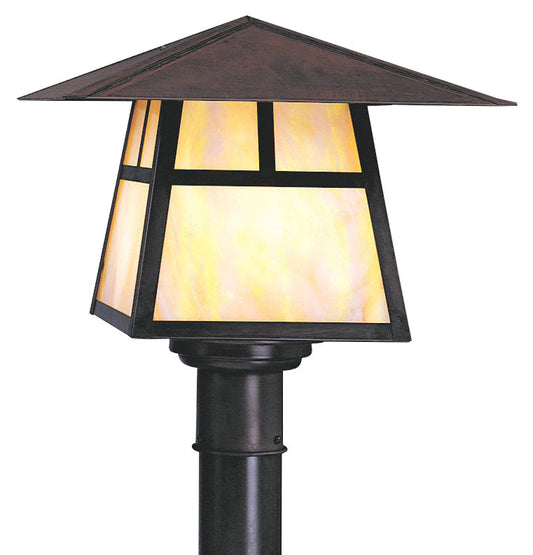Arroyo Craftsman Carmel 15" Antique Copper Post Mount With Clear Seedy Glass and Dart Overlay