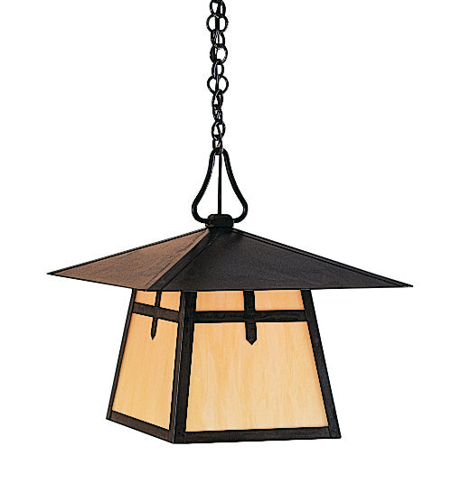 Arroyo Craftsman Carmel 15" Raw Copper Pendant Lighting With Almond Mica Glass and T-Bar Overlay