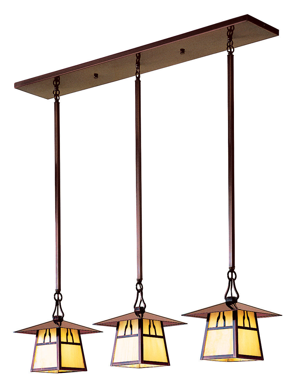Arroyo Craftsman Carmel 8" Bronze 3-Light In-line Chandelier With Off White Glass and Bungalow Overlay