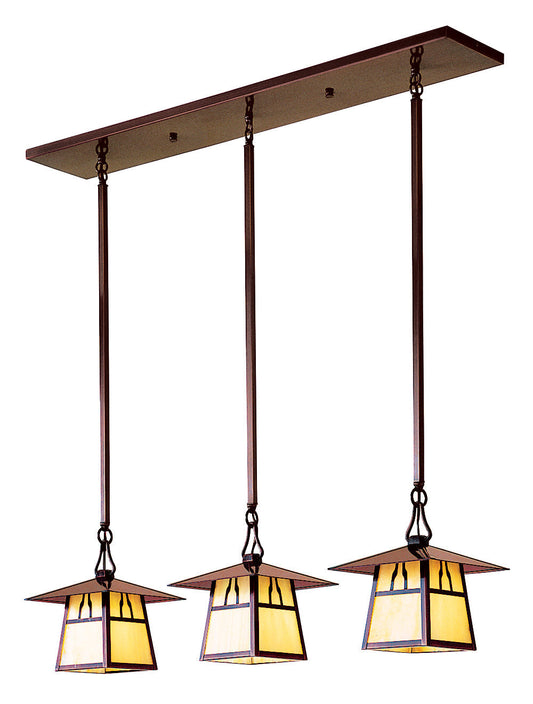 Arroyo Craftsman Carmel 8" Bronze 3-Light In-line Chandelier With Off White Glass and Dart Overlay