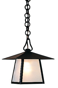 Arroyo Craftsman Carmel 8" Rustic Brown Pendant Lighting With Off White Glass and Hillcrest Overlay