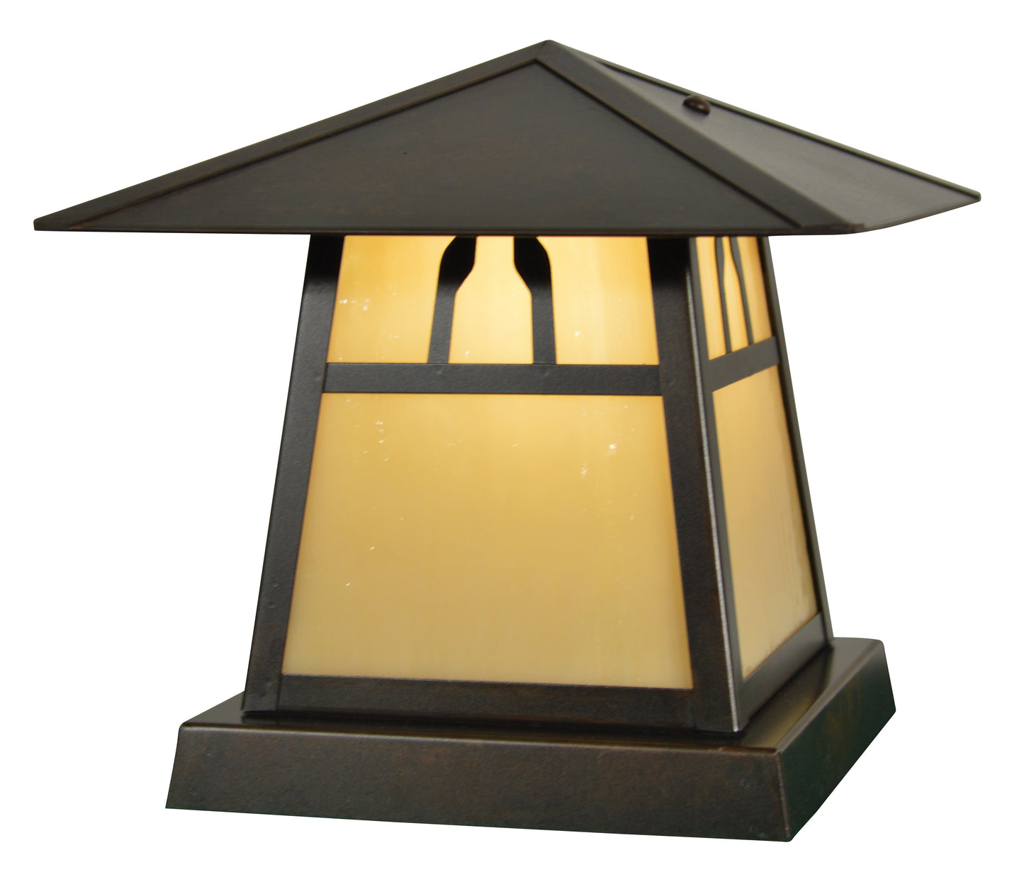 Arroyo Craftsman Carmel 8" Slate Column Mount With Amber Mica Glass and T-Bar Overlay
