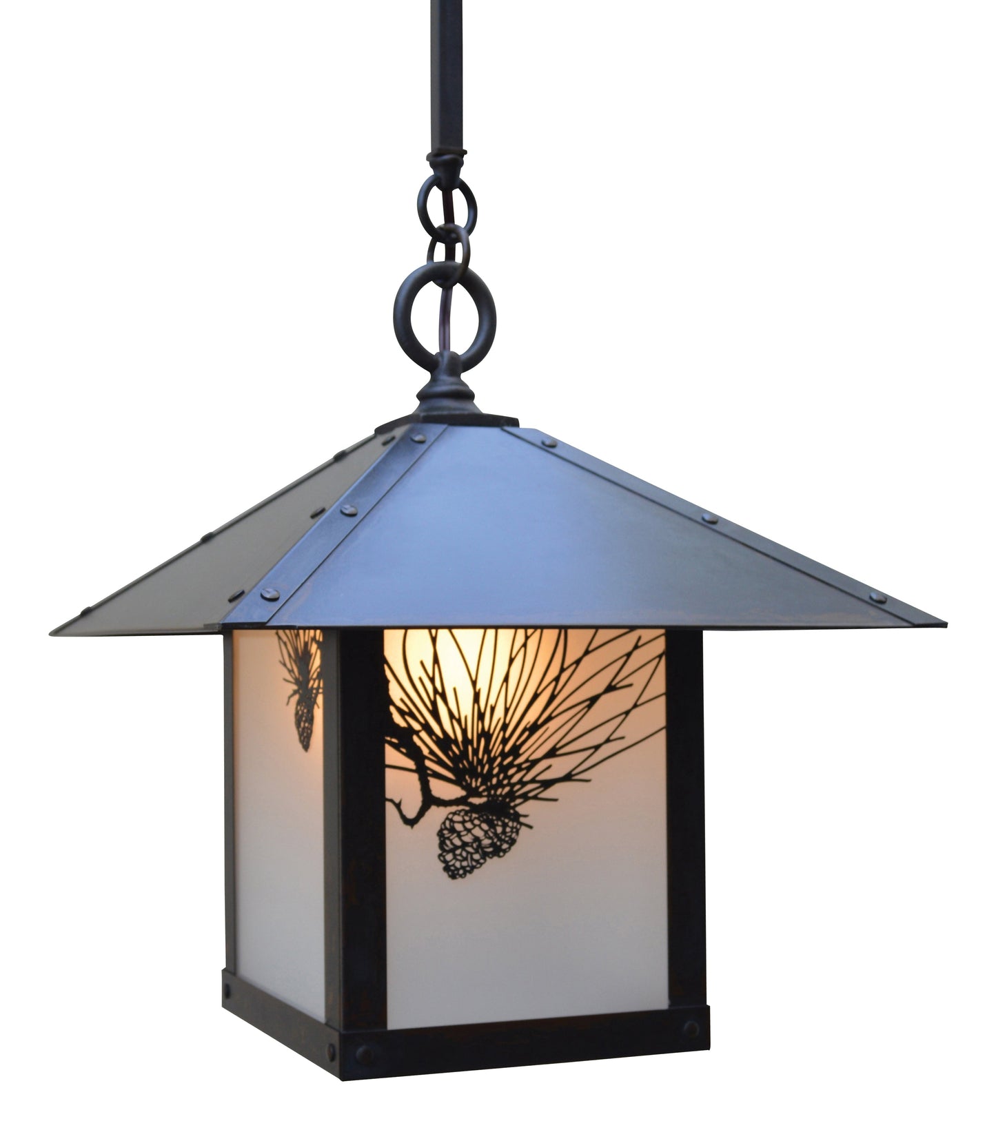 Arroyo Craftsman Evergreen 12" Slate Stem Hung Pendant With Almond Mica Glass