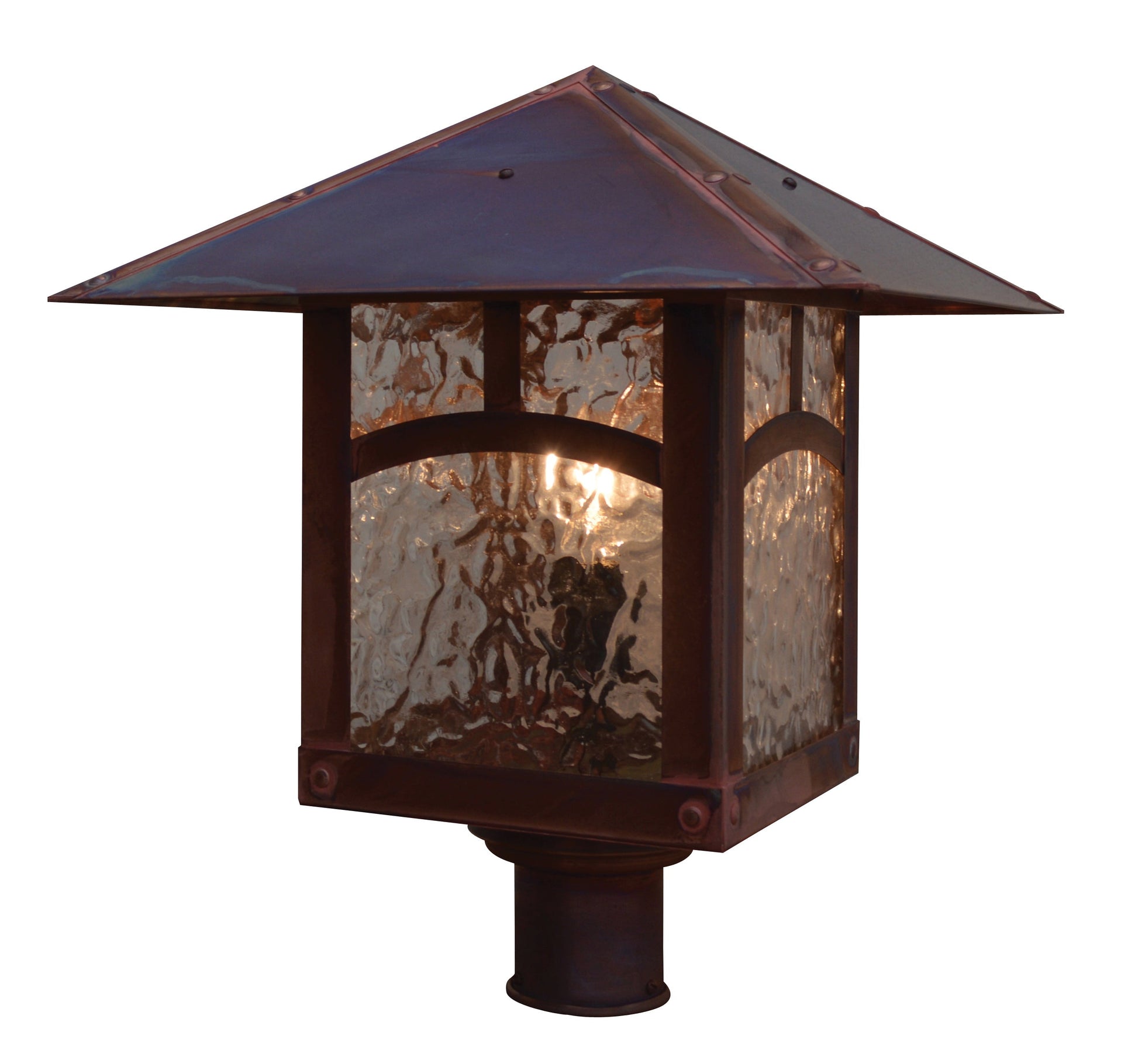 Arroyo Craftsman Evergreen 16" Mission Brown Post Mount With Rain Mist Glass and Pine Needle Filigree Overlay