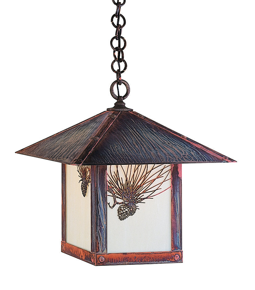 Arroyo Craftsman Evergreen 16" Pewter Pendant With White Opalescent Glass and T-Bar Overlay