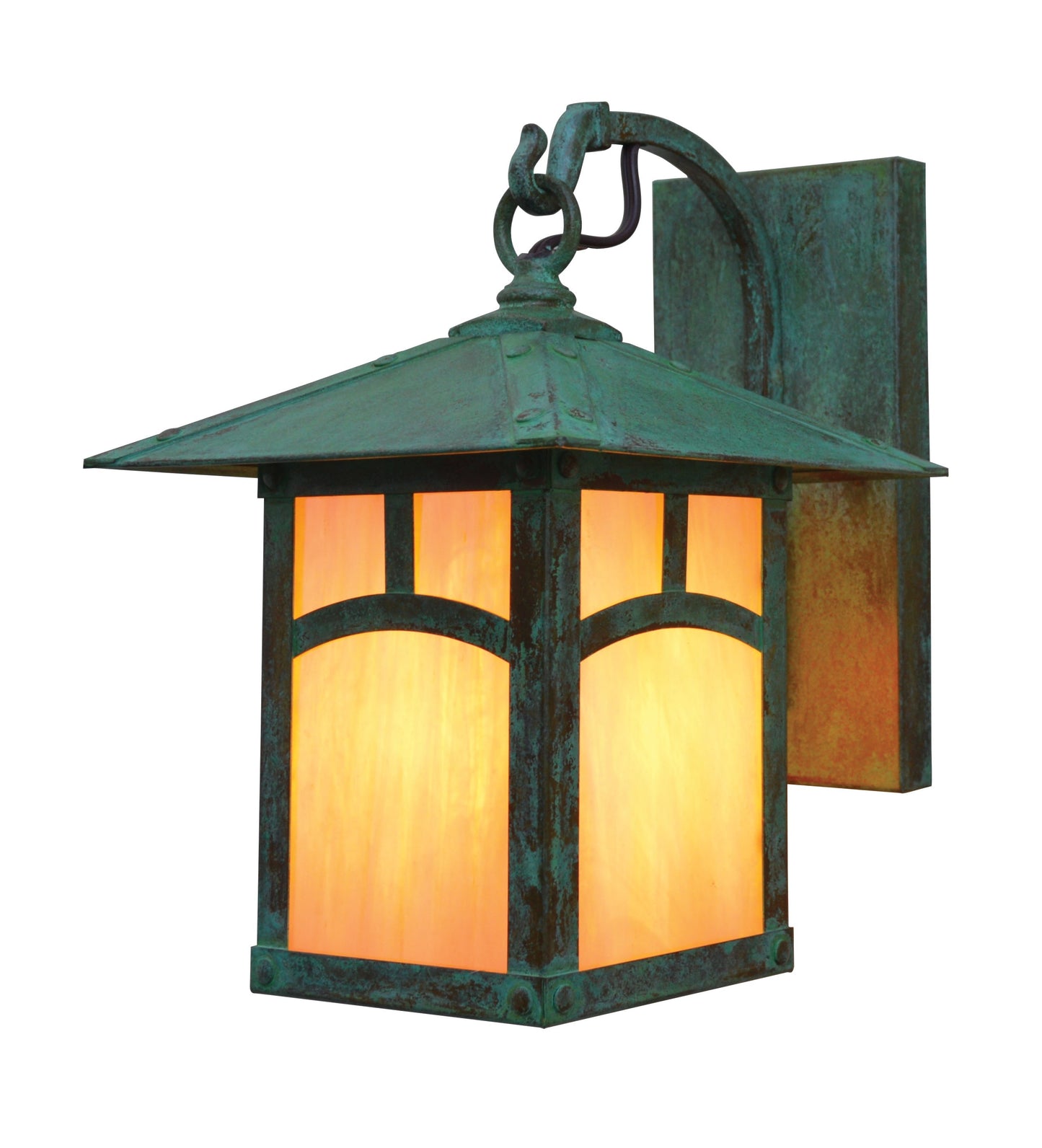 Arroyo Craftsman Evergreen 7" Raw Copper Wall Mount With Amber Mica Glass