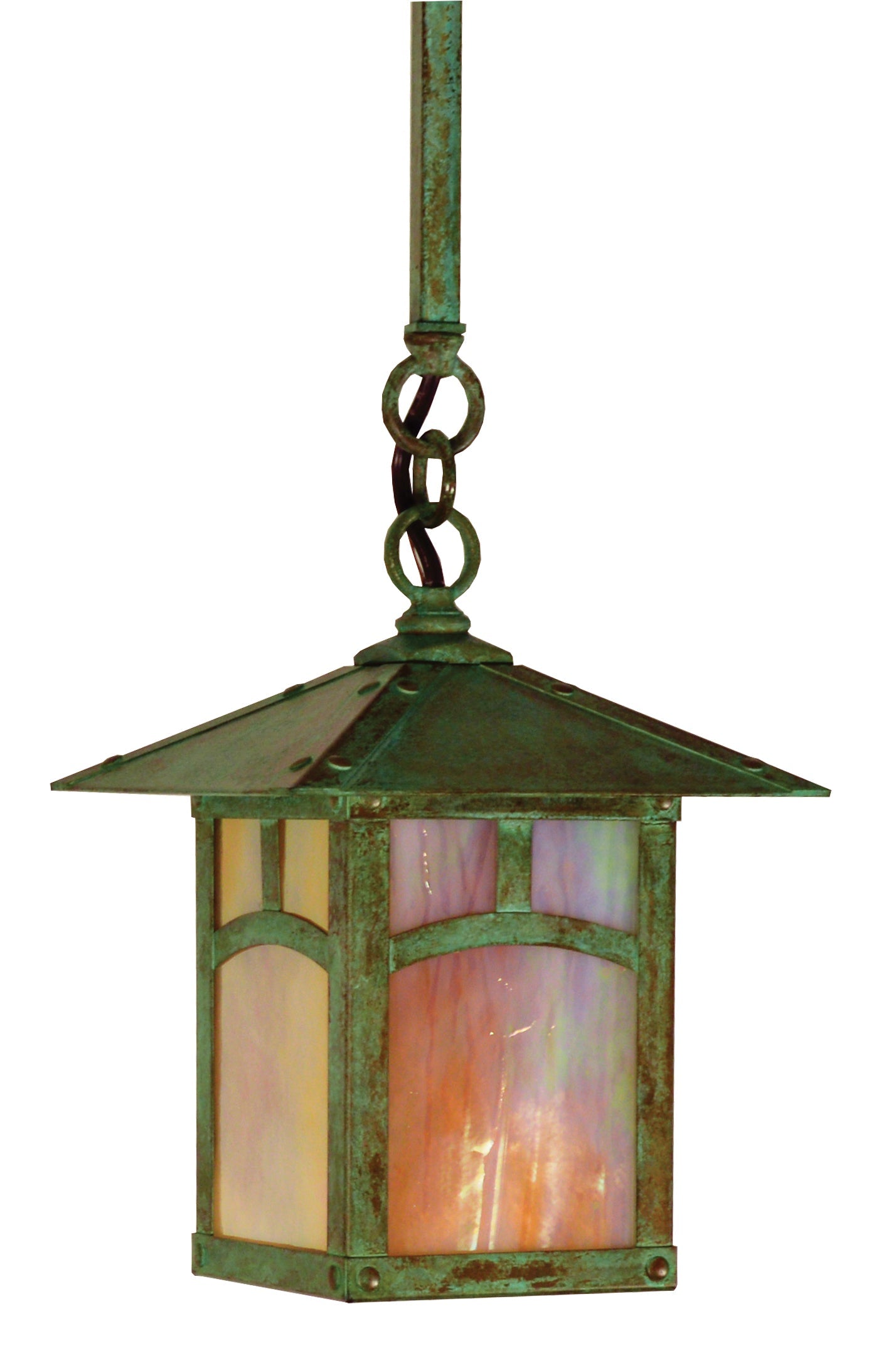 Arroyo Craftsman Evergreen 7" Rustic Brown Stem Hung Pendant With White Opalescent Glass and Classic Arch Overlay