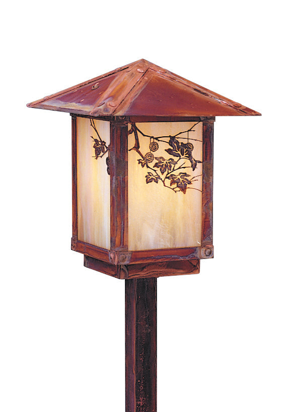 Arroyo Craftsman Evergreen 7" Rustic Brown Stem Mount With White Opalescent Glass and Classic Arch Overlay